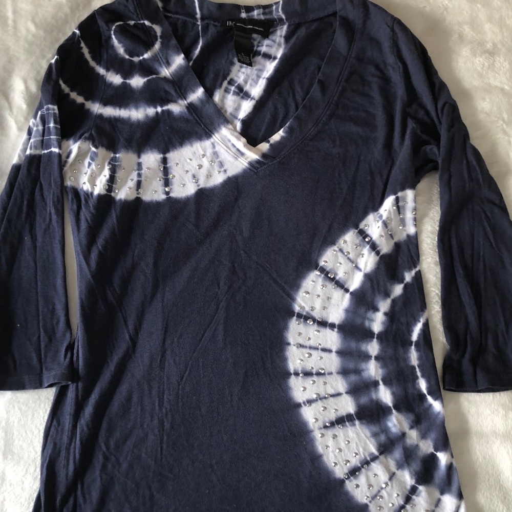 INC V neck cotton top tie dye